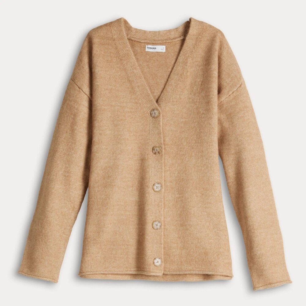 Sonoma Goods For Life Cardigan Size Large Brown Beige Sweater Women’s Button NWT